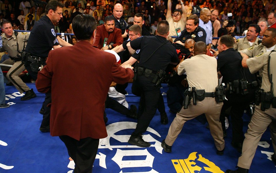 A melee ensued towards the end of the fight when Mayweather's uncle entered the ring