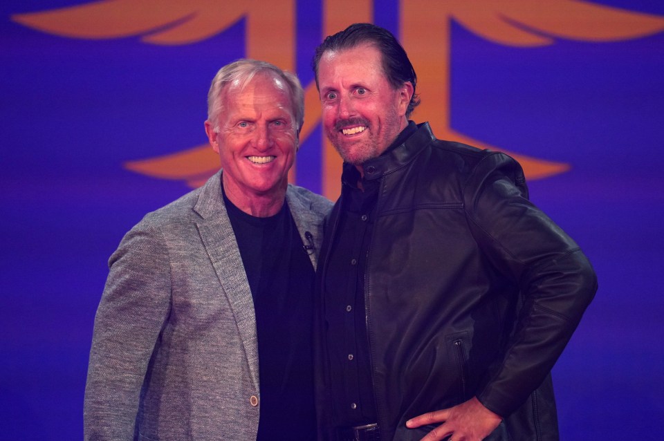 LIV CEO Greg Norman [left] has attracted some of golf's biggest names to his project, including Phil Mickelson [right]