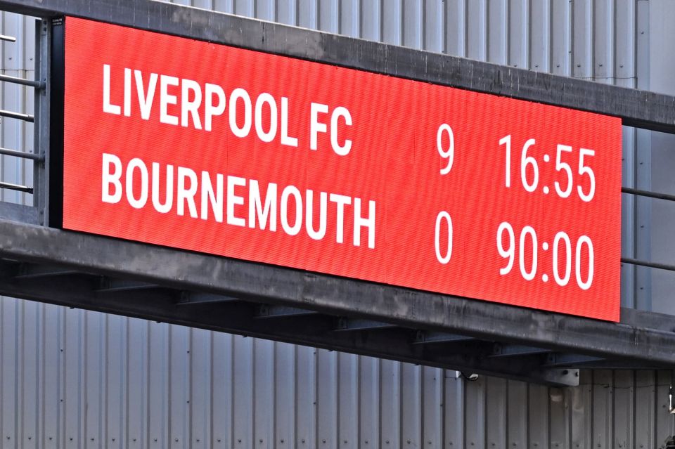 It was the first time the score has been seen at Anfield in the Premier League