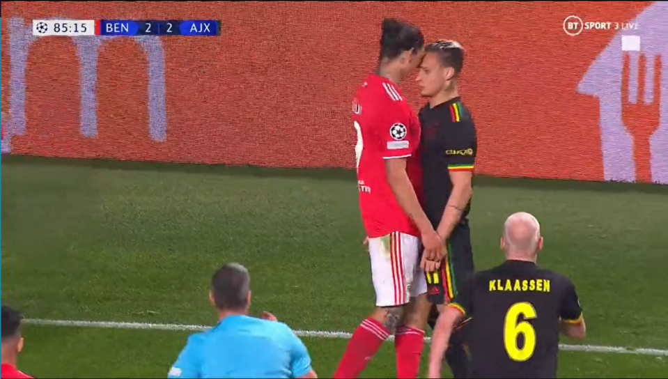 Nunez and Antony squared up to each other during the Champions League clash