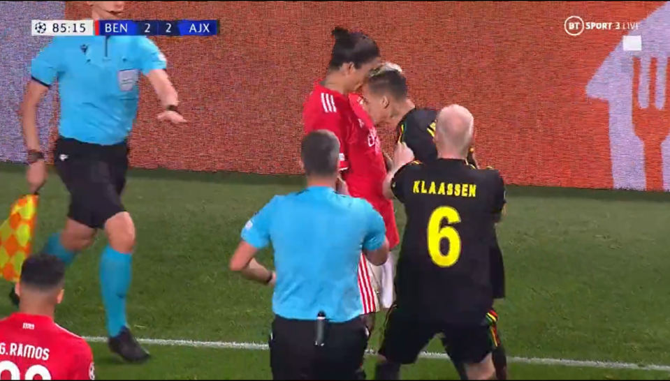 The Brazilian appears to lean in to headbutt Nunez