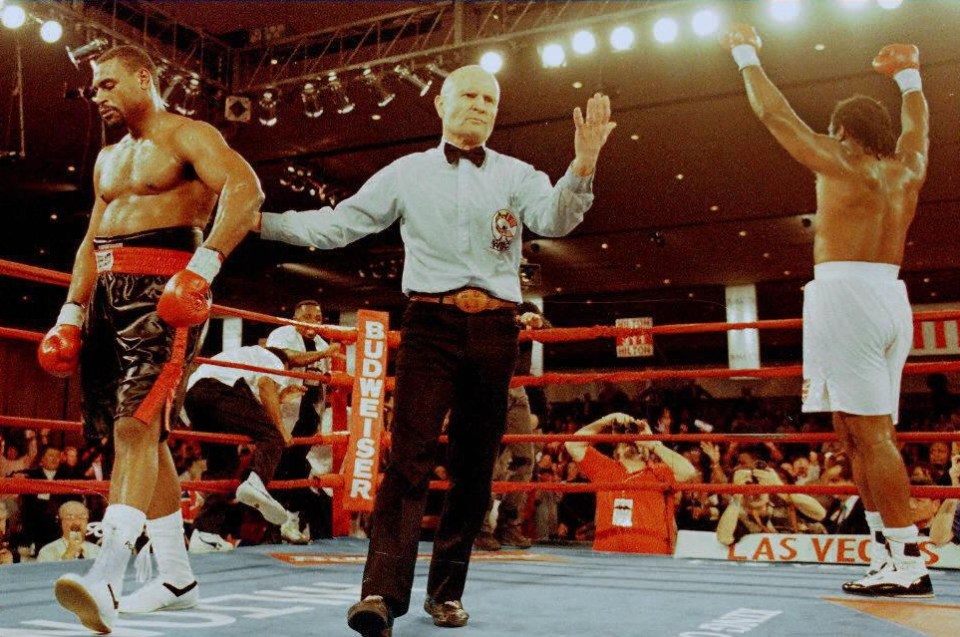 1997 was eventful for Lane, who refereed Tyson vs Holyfield II, but then also had to stop the McCall vs Lewis fight (pictured) and disqualified Henry Akinwande for excessive holding in his fight with Lewis