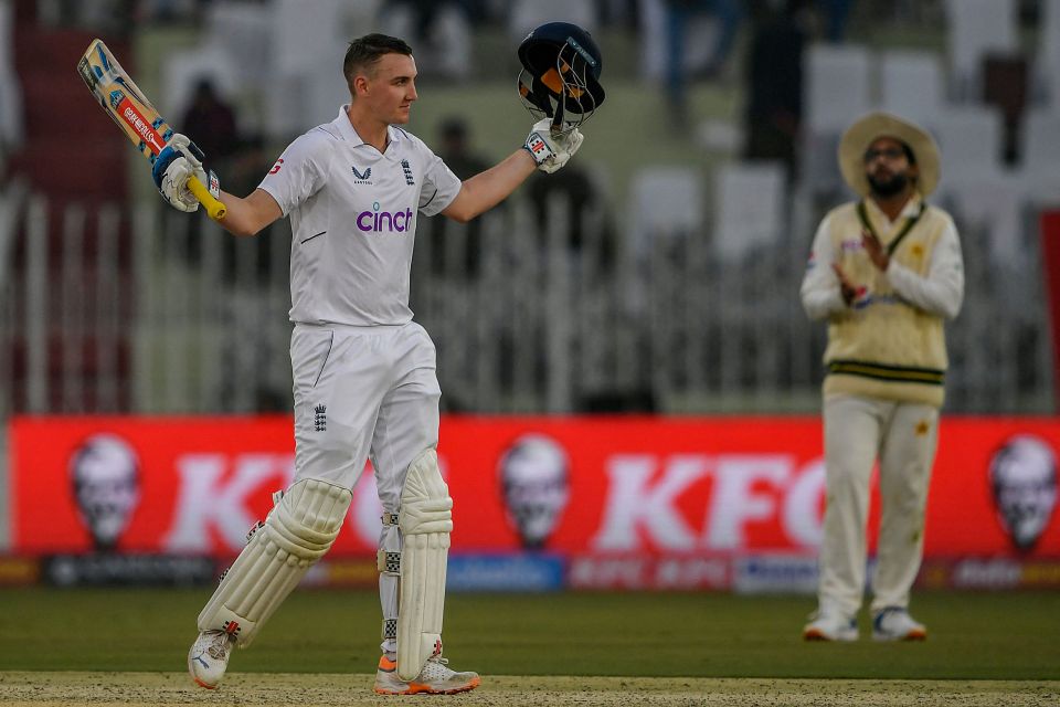 Brook hit six fours in one over on the way to his first Test century