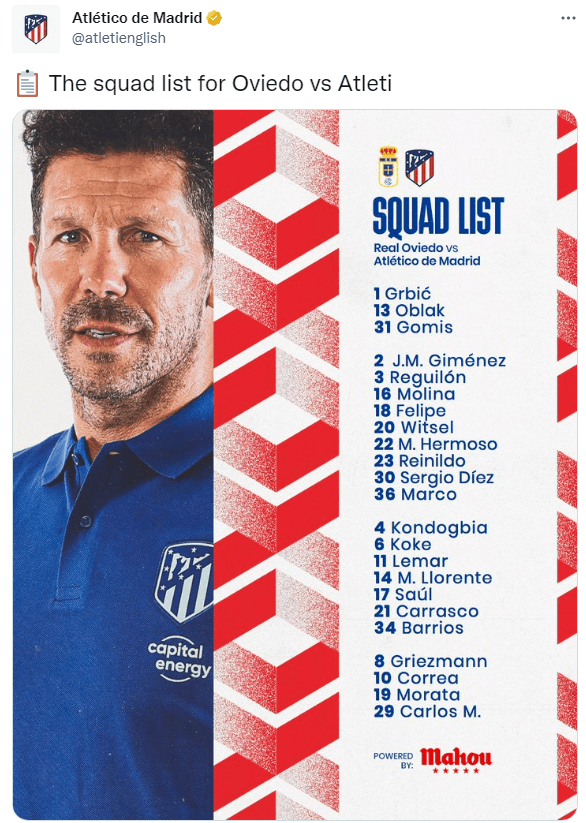 And has now been left out of Atleti's most recent squad