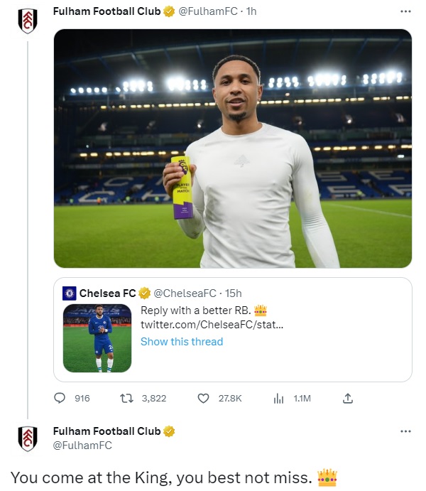 Fulham's admin were quick to remind Chelsea of the result