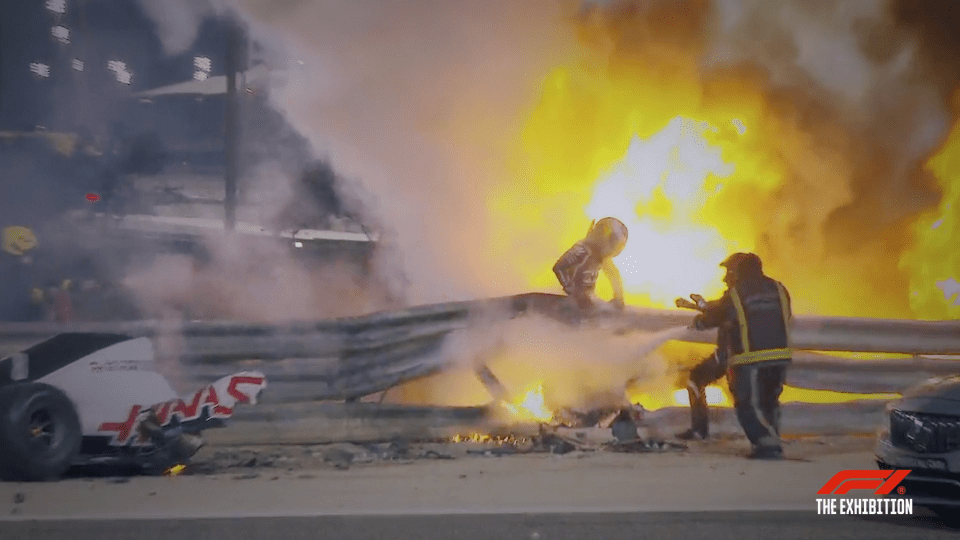 Grosjean emerged from the wreckage after almost half a minute