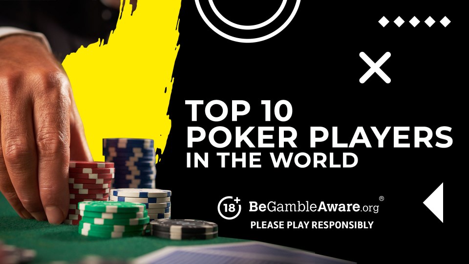 Illustration of poker chips and a hand, with text overlay: Top 10 Poker Players in the World.