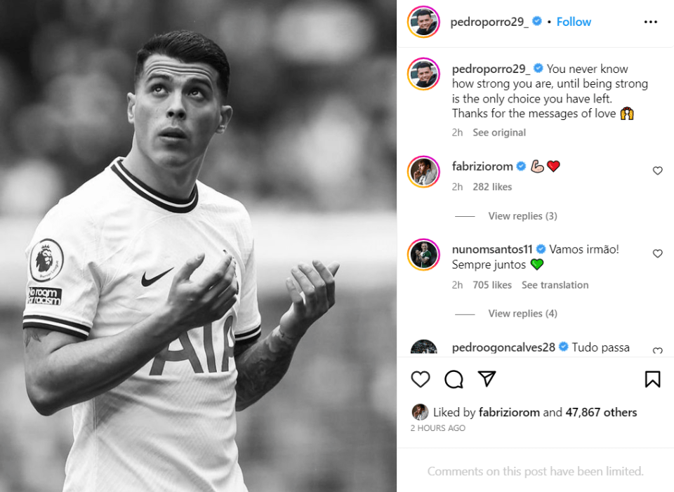 Porro broke his silence on social media after deactivating his accounts