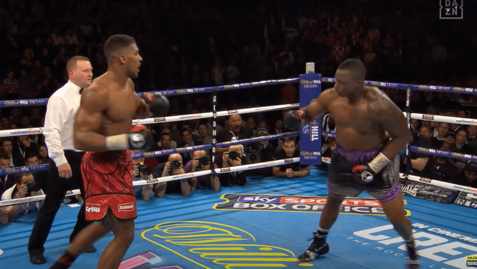Joshua buckled the legs of Whyte with a concussive punch in round seven