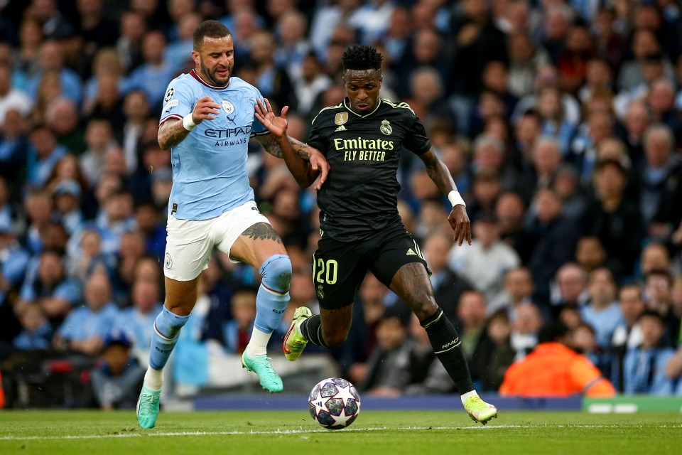 Vinicius Jr was through on goal before Walker sprinted back to stop him