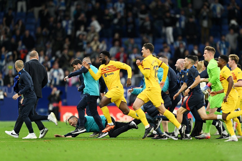 But they had to make a beeline for the tunnel as Espanyol fans stormed the pitch