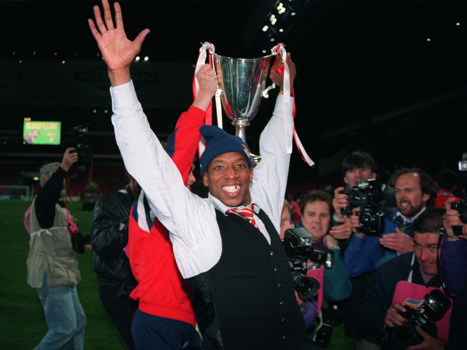Among the list of Arsenal honours is a Premier League, two FA Cups the League Cup and Cup Winners Cup, pictured above