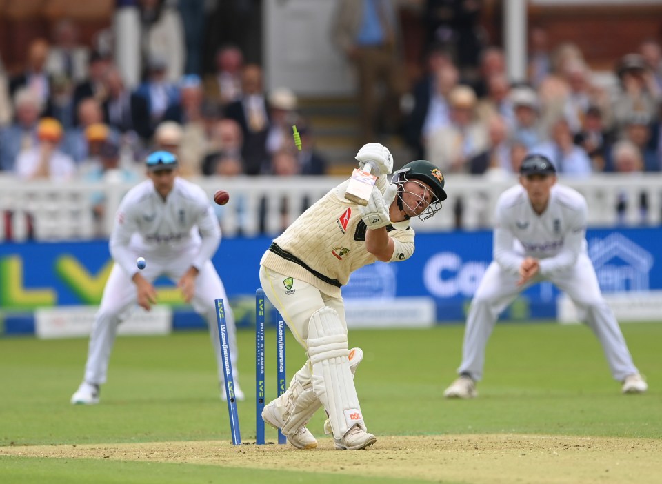 Warner was bowled for 66 by Tongue