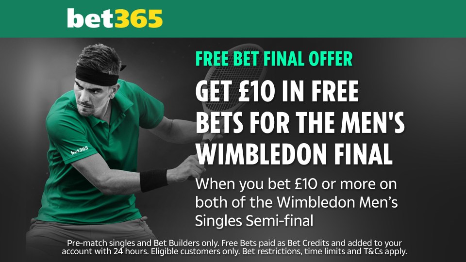 Bet on each men's semi-final and get a £10 free bet for the final at Wimbledon!