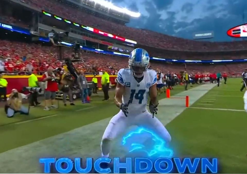 Amon-Ra St. Brown celebrated the first touchdown of the NFL regular season with a unique celebration that was cut short by TV bosses