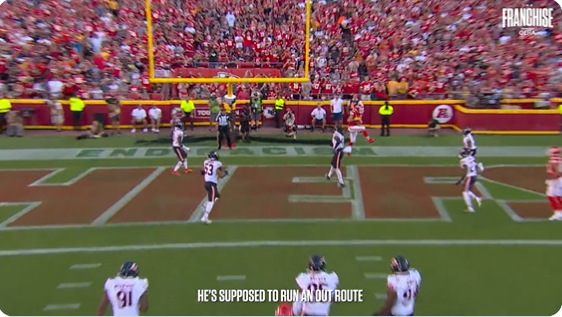 Mahomes zips a throw over Chicago's defense as Kelce finds a spot in back of end zone