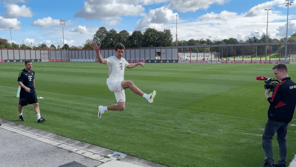 He leaped into the air as he pranced along the touchline