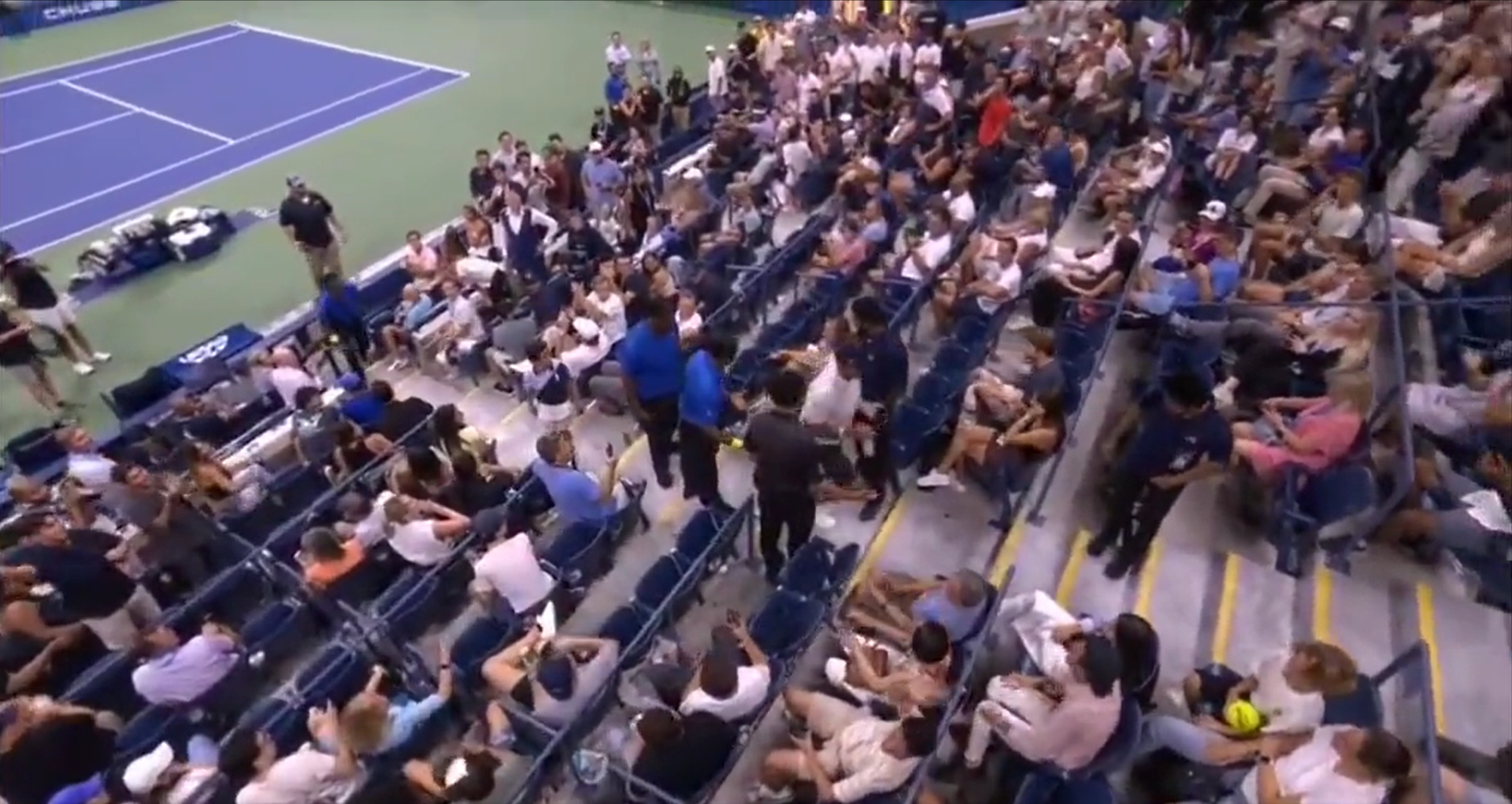 Eventually, security identified the culprit and escorted him out to the cheers of the crowd