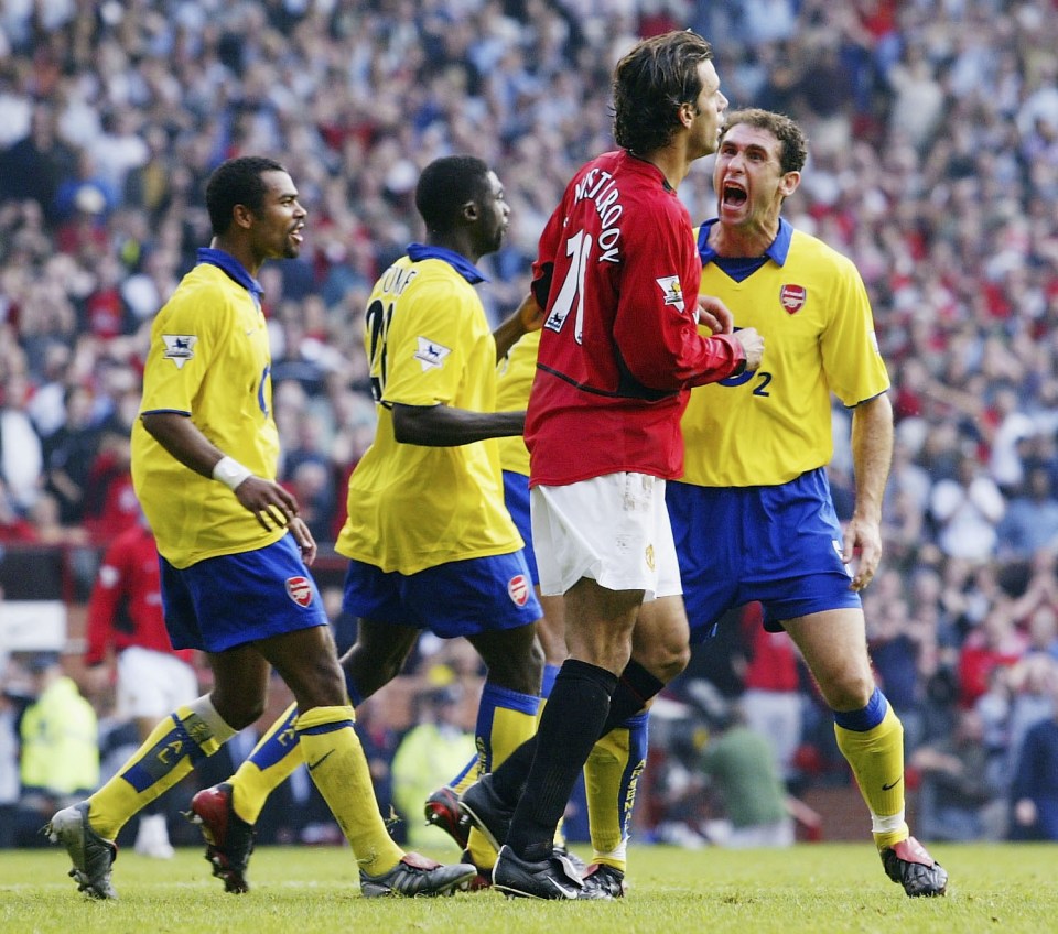 Tempers flared between the players after Ruud van Nistelrooy missed his penalty