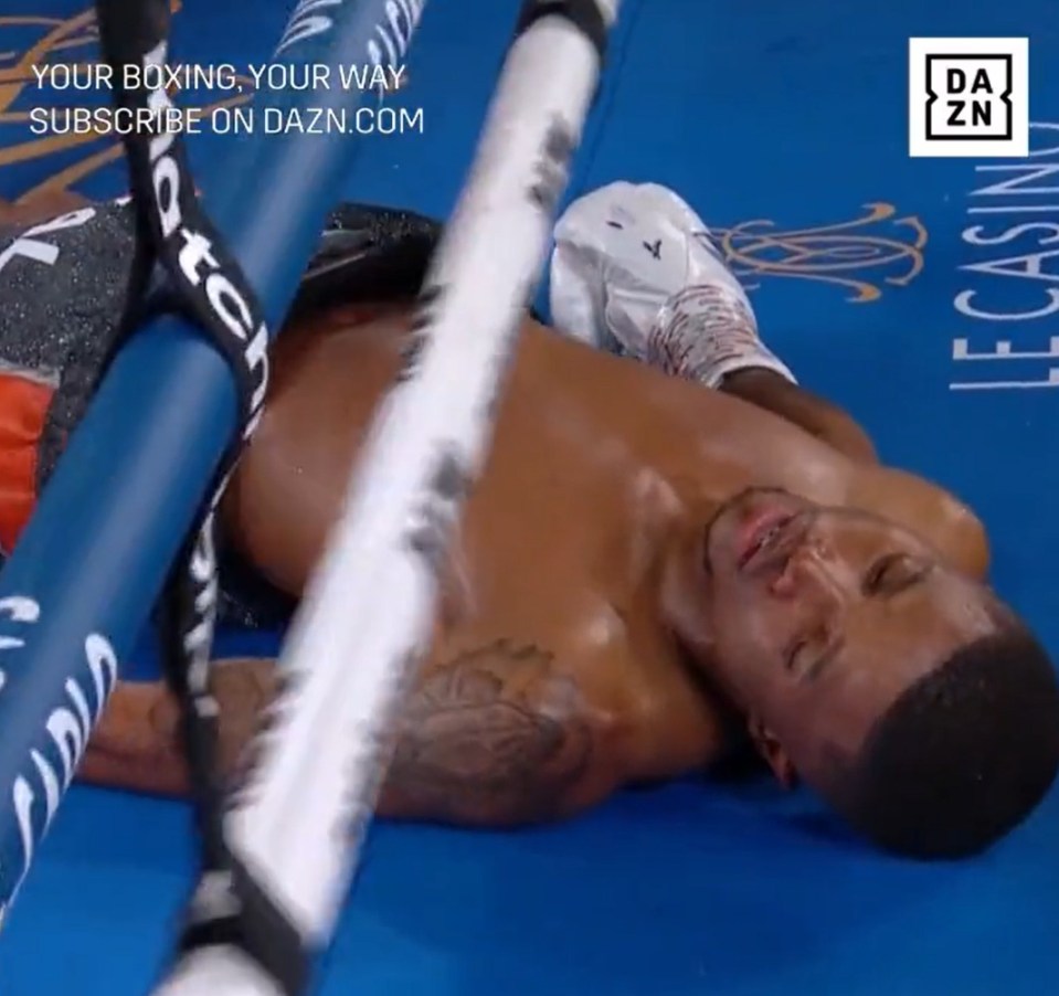 The previously unbeaten champion was floored and the fight was quickly waved off