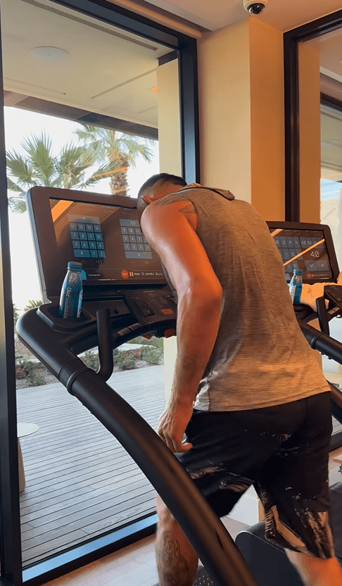 The former interim champion was dripping with sweat after he got after it on the treadmill
