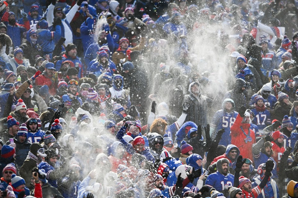Buffalo Bills fans celebrate after a playoff touchdown like only proud Bills fans can