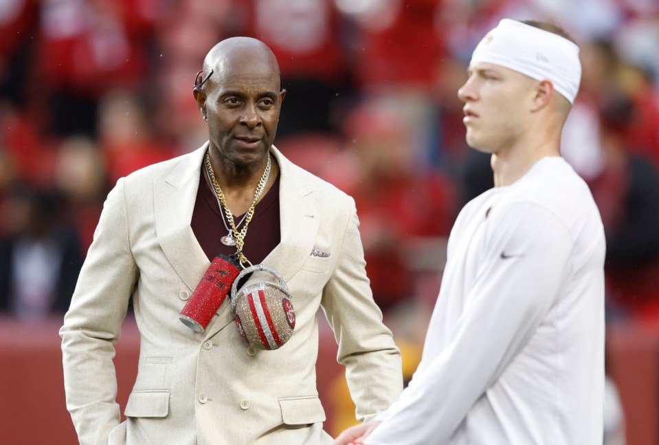 Old met new when Jerry Rice chatted with McCaffrey before a 49ers game
