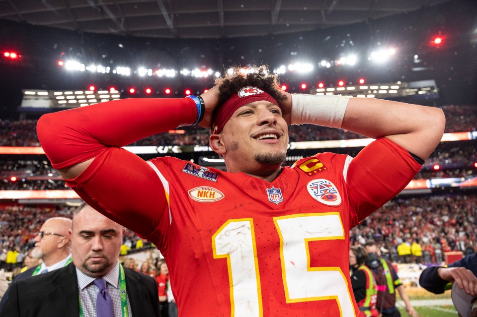 LAS VEGAS, NEVADA - FEBRUARY 11: Patrick Mahomes #15 of the Kansas City Chiefs celebrates following the NFL Super Bowl 58 football game between the San Francisco 49ers and the Kansas City Chiefs at Allegiant Stadium on February 11, 2024 in Las Vegas, Nevada. (Photo by Michael Owens/Getty Images)
