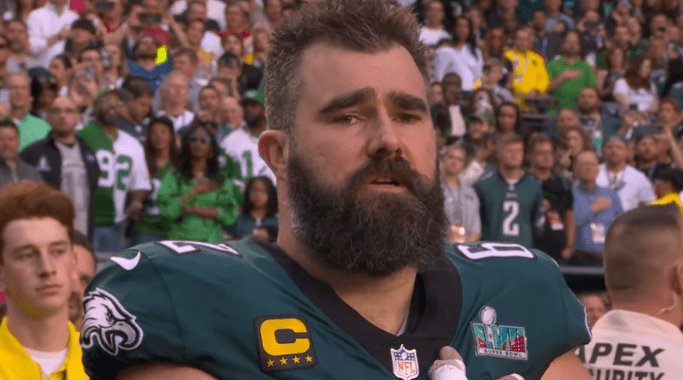 Jason Kelce was also emotional before the game while listening to the anthem