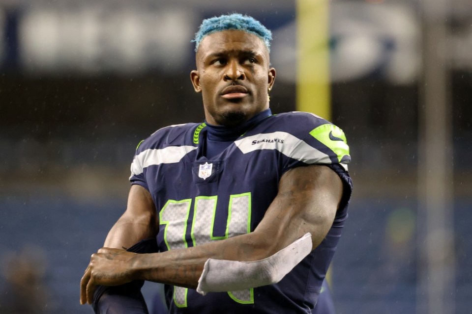 SEATTLE, WASHINGTON - OCTOBER 25: DK Metcalf #14 of the Seattle Seahawks after the 13-10 loss against the New Orleans Saints at Lumen Field on October 25, 2021 in Seattle, Washington. (Photo by Abbie Parr/Getty Images)