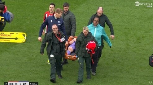 He was then joined by Jota, who was carried off the pitch on the stretcher