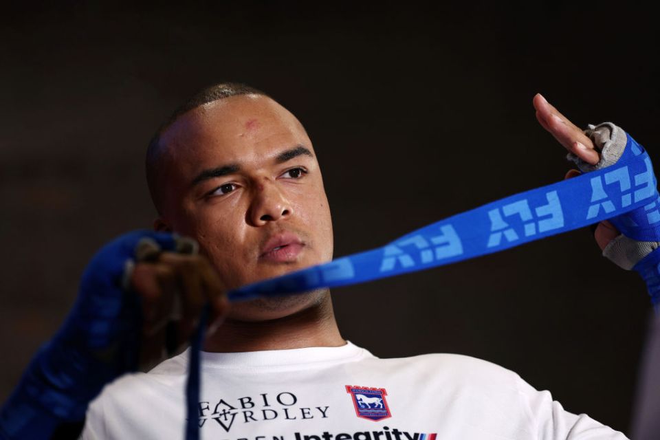 LONDON, ENGLAND - MARCH 28: Fabio Wardley prepares to spar during the BOXXER Media Workout ahead of his Commonwealth and British heavyweight title fight against Frazer Clarke at Bronx Boxing Club on March 28, 2024 in London, England. (Photo by James Fearn/Getty Images)