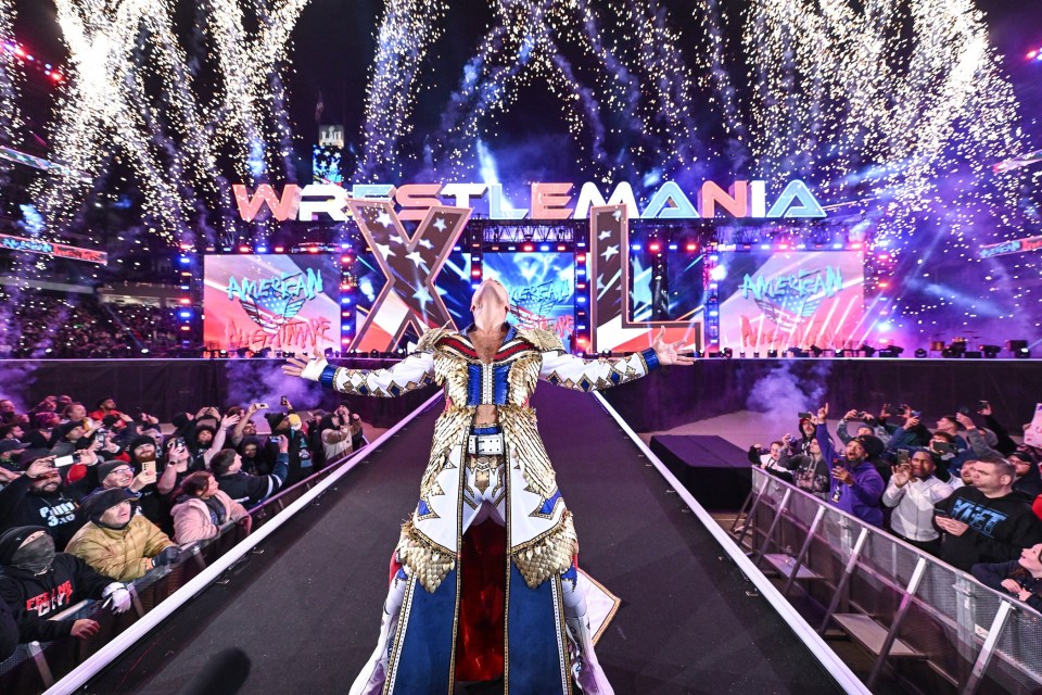 PHILADELPHIA, PENNSYLVANIA - APRIL 7: Cody Rhodes enters the ring during Night Two of WrestleMania 40 at Lincoln Financial Field on April 7, 2024 in Philadelphia, Pennsylvania. (Phot