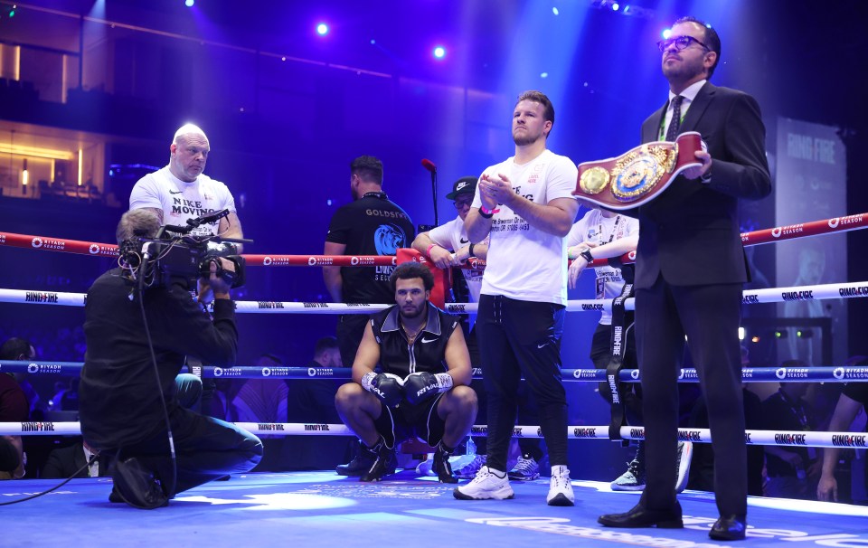 RIYADH, SAUDI ARABIA - MAY 18: Moses Itauma enters the ring beside trainer Ben Davison prior to the WBO Inter-Continental Heavyweight title fight between Moses Itauma and Ilja Mezencev at Kingdom Arena on May 18, 2024 in Riyadh, Saudi Arabia. (Photo by Richard Pelham/Getty Images)