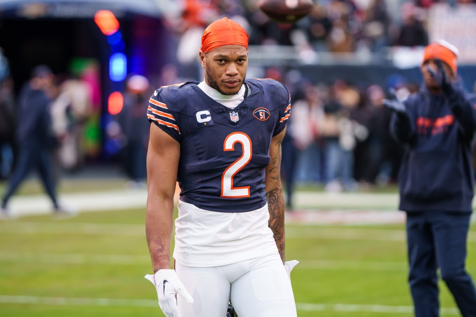 CHICAGO, IL - DECEMBER 10: Wide receiver DJ Moore #2 of the Chicago Bears warms up on the field prior to an NFL football game against the Detroit Lions at Soldier Field on December 10, 2023 in Chicago, Illinois. (Photo by Todd Rosenberg/Getty Images)