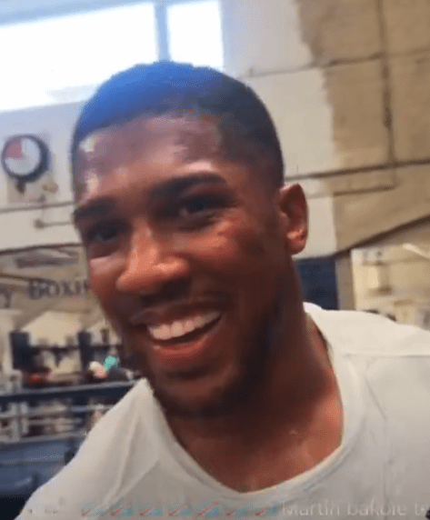 Joshua showed off a tiny nick he sustained during the spar