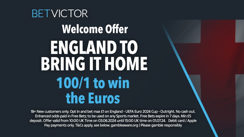 Bet Victor are offering new customers 100/1 odds on England to win the Euros.