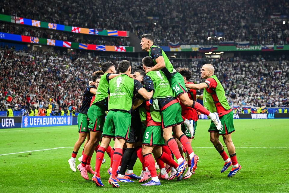 Costa was mobbed by his jubilant teammates as Portugal booked their place in the quarter-finals