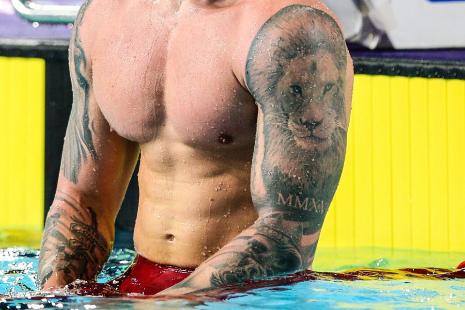 SMETHWICK, ENGLAND - AUGUST 02: The tattooed arm of Adam Peaty of Team England is seen after the Men's 50m Breaststroke Final  on day five of the Birmingham 2022 Commonwealth Games at Sandwell Aquatics Centre on August 2, 2022 on the Smethwick, United Kingdom. (Photo by Craig Mercer/MB Media/Getty Images)
