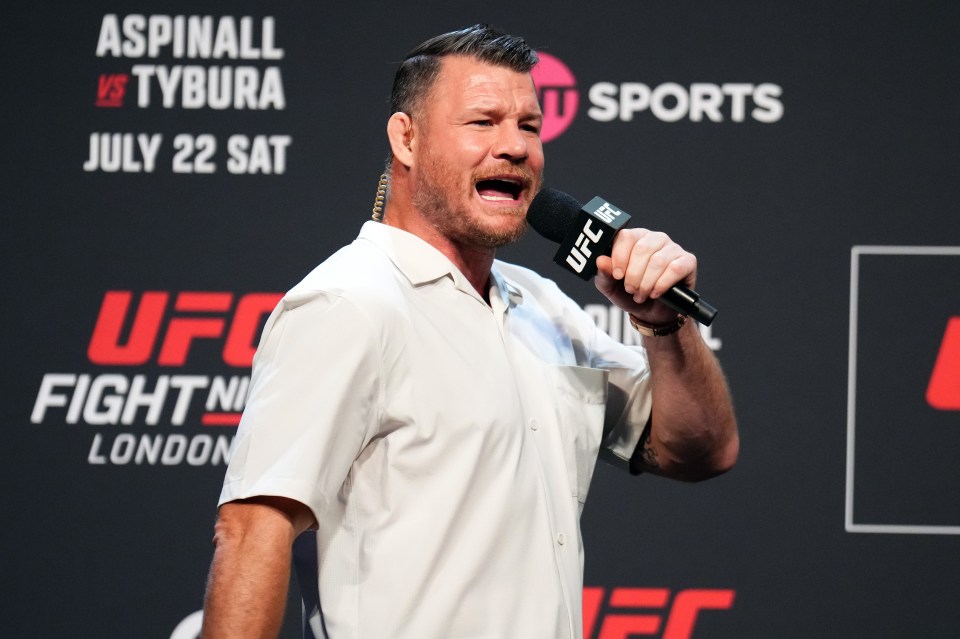 LONDON, ENGLAND - JULY 21: UFC Hall of Famer Michael Bisping hosts the UFC Fight Night ceremonial weigh-in at The O2 Arena on July 21, 2023 in London, England. (Photo by Chris Unger/Zuffa LLC via Getty Images)