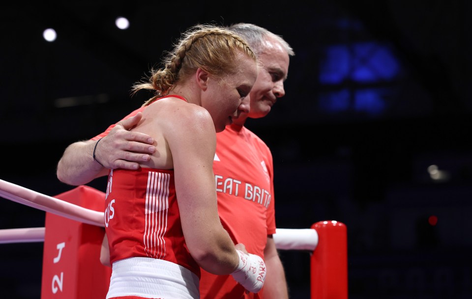 PARIS, FRANCE - JULY 28: Rosie Eccles of Team Great Britain reacts after the Women's 66kg preliminary round match between Rosie Eccles of Team Great Britain and Aneta Rygielska of Team Poland on day two of the Olympic Games Paris 2024 at North Paris Arena on July 28, 2024 in Paris, France. (Photo by Richard Pelham/Getty Images)