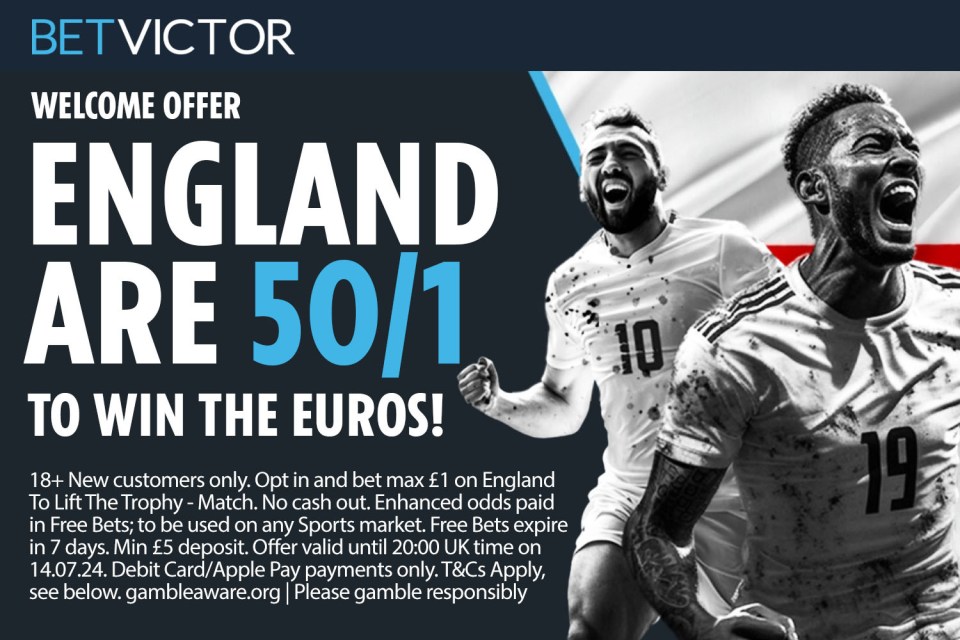 Get 50/1 on England to reach the Euro 2024 final with BetVictor.