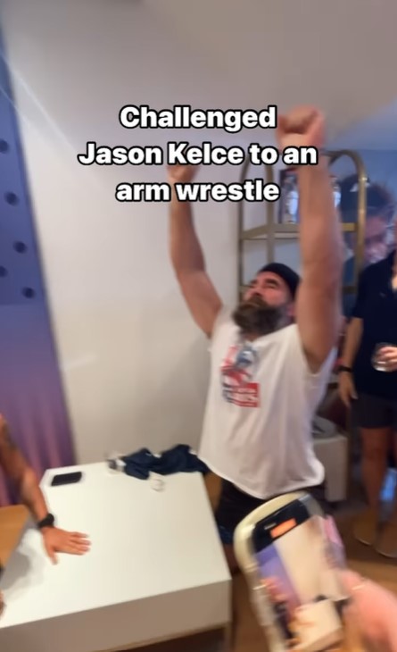 Kelce just about won but was accused of holding onto the table to help him