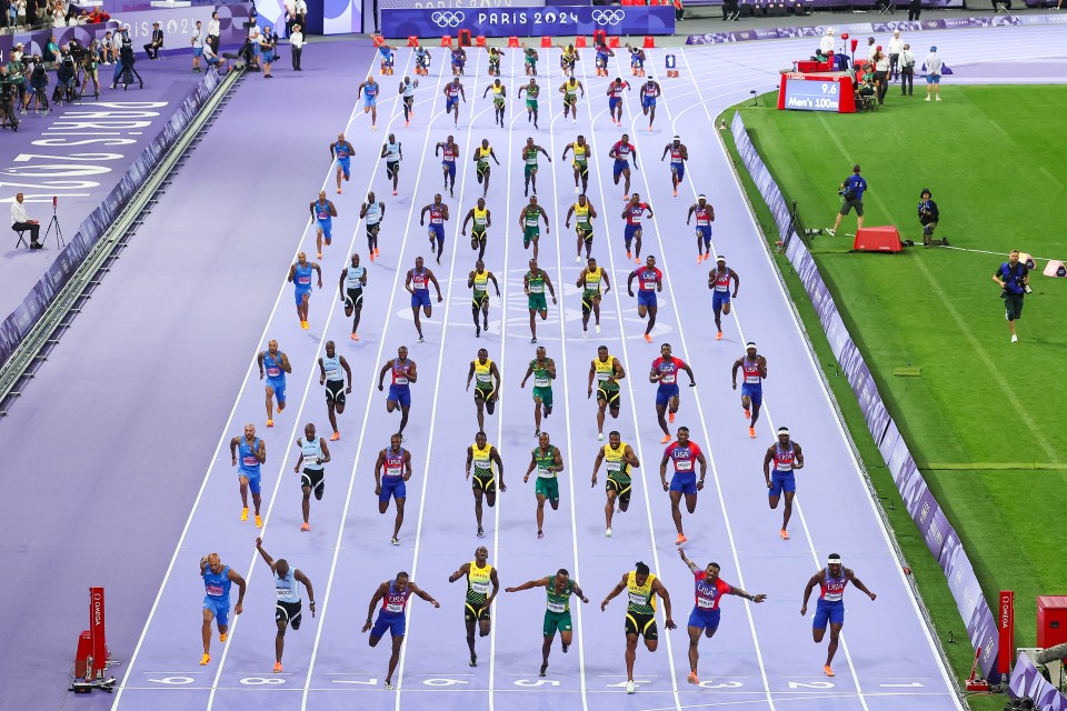 Lyles, third left, came from the back to win gold