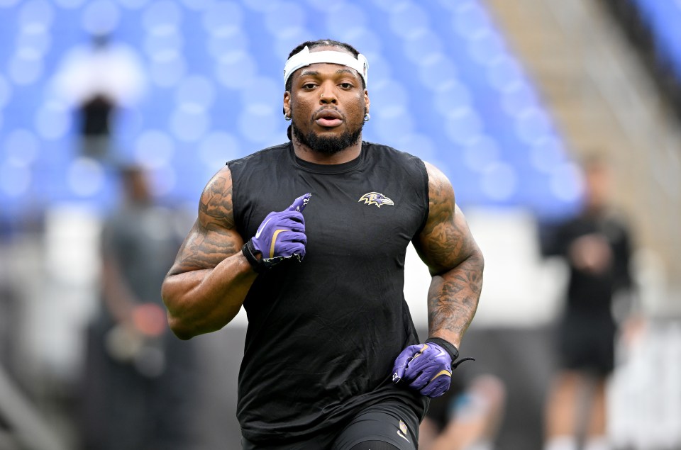 Derrick Henry #22 of the Baltimore Ravens warming up.