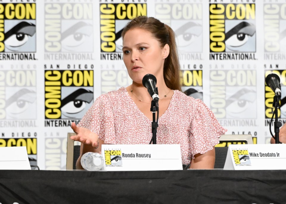 Ronda Rousey at "Ronda Rousey's Comic Debut with AWA" Panel at the 2024 San Diego International Comic-Con on July 25, 2024 in San Diego, California.  (Photo by Michael Buckner/Variety via Getty Images)