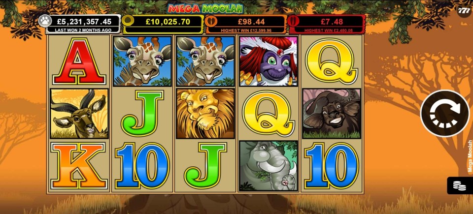 Mega Moolah gameplay screen