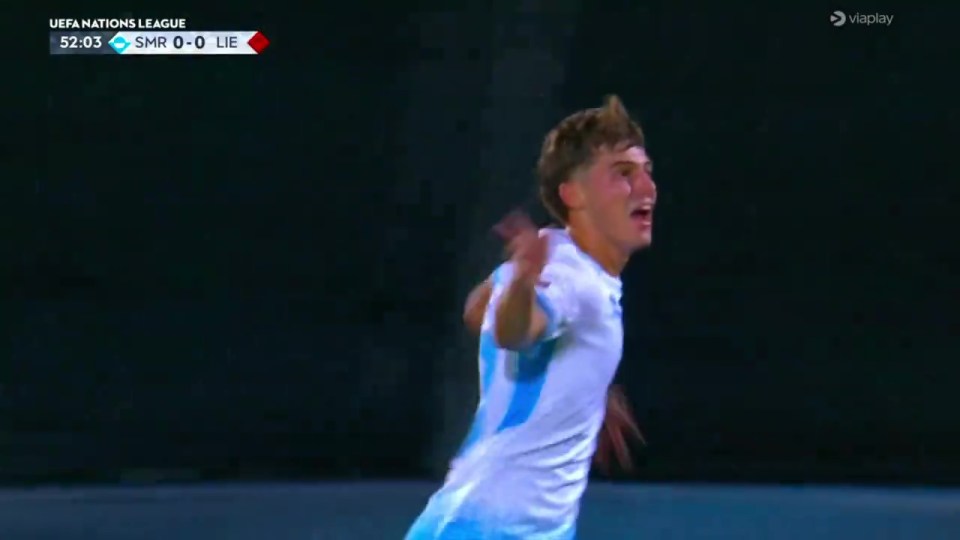 Sensoli wheeled away in delight after scoring against Liechtenstein