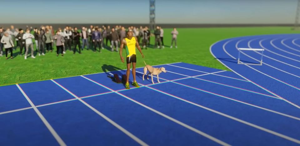 Bolt took on a greyhound in a 3D simulation