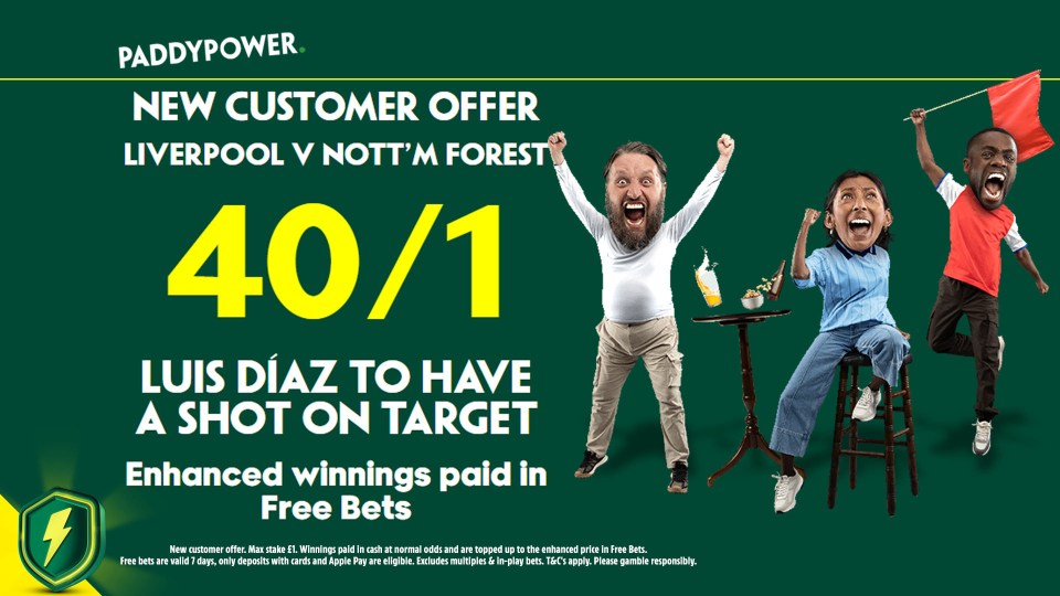 Paddy Power are offering new customers enhanced odds of 40/1 Diaz to get 1+ SOT!